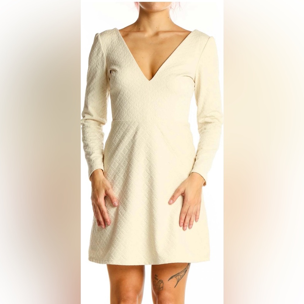 Cooperative Cream Long Sleeve V-Neck Dress